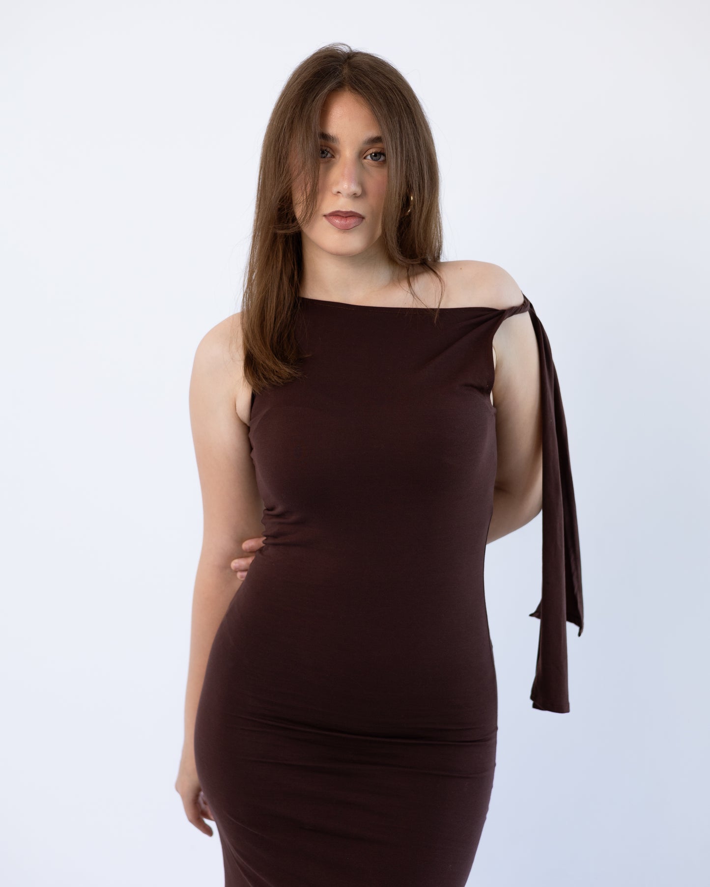 Asymmetric Brown Dress
