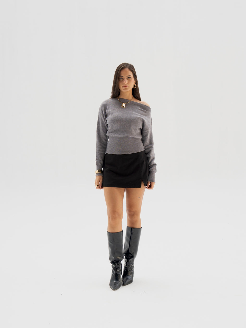 Grey One Shoulder Top