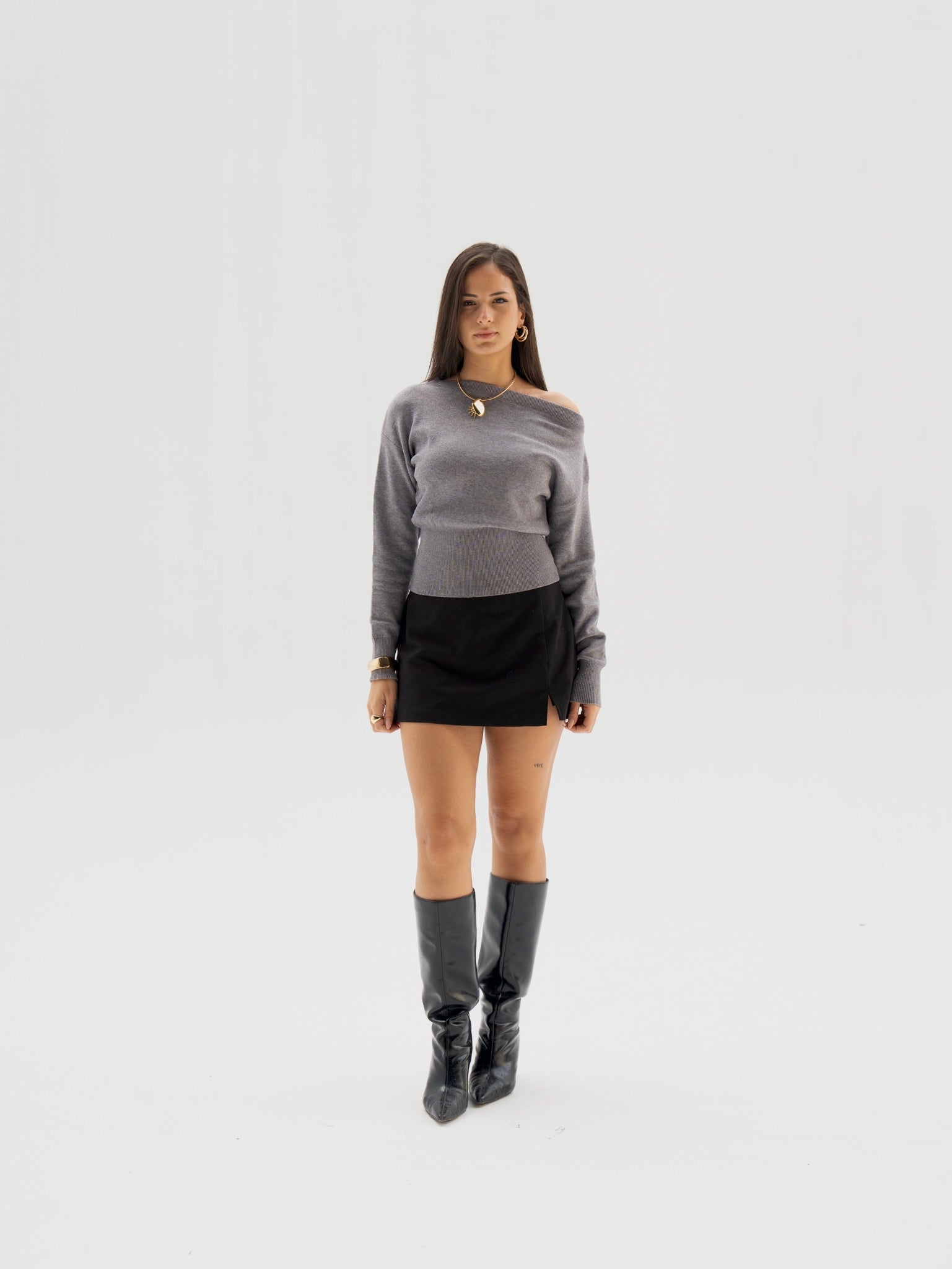 Grey One Shoulder Top