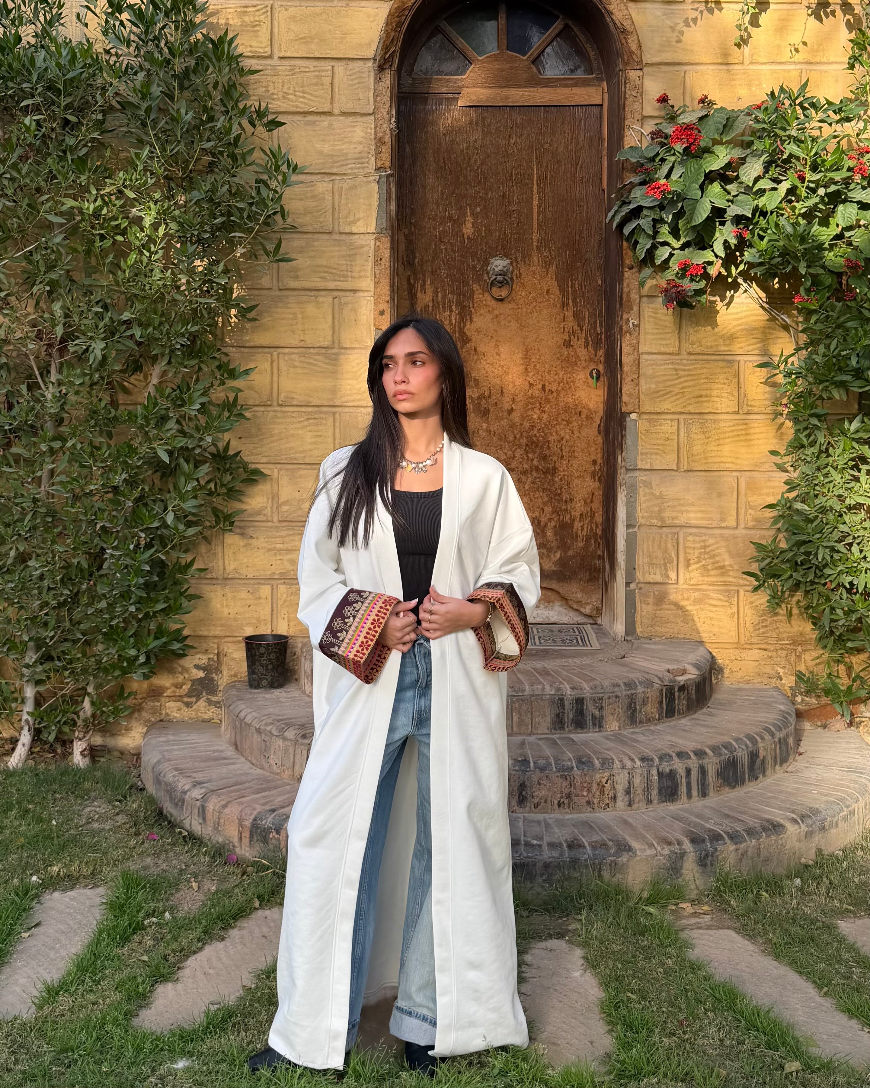 Zahra White Suede Kaftan