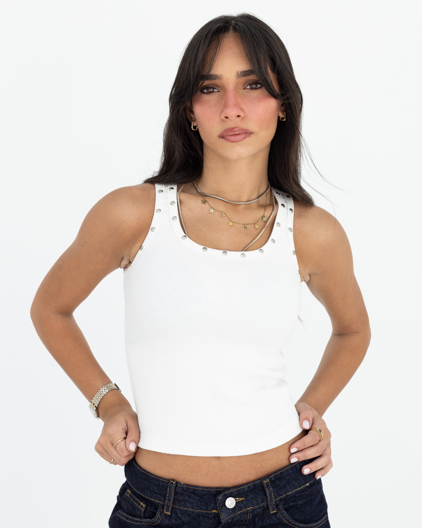 White Studded Tank Top