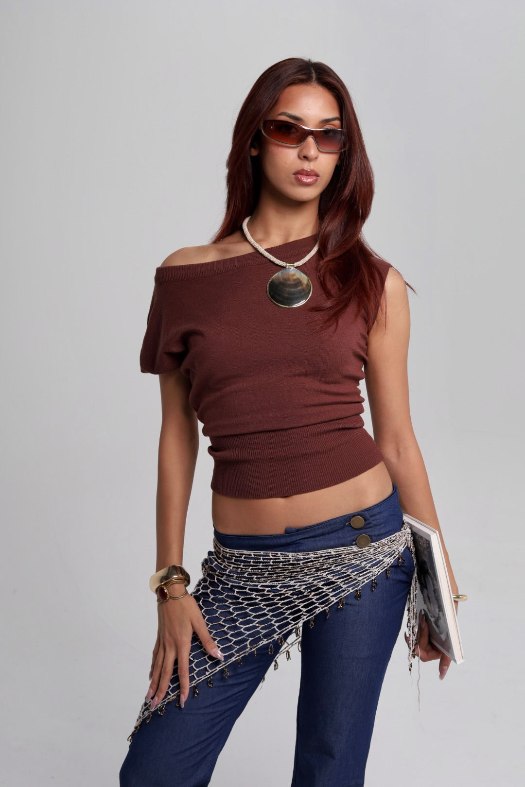 Brown Off Shoulder Top