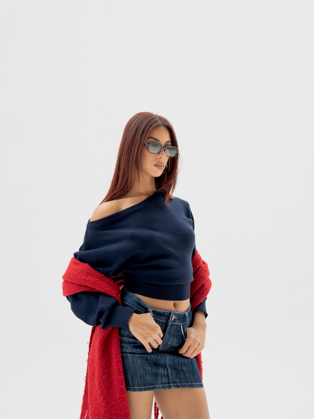 Navy Blue One Shoulder Top