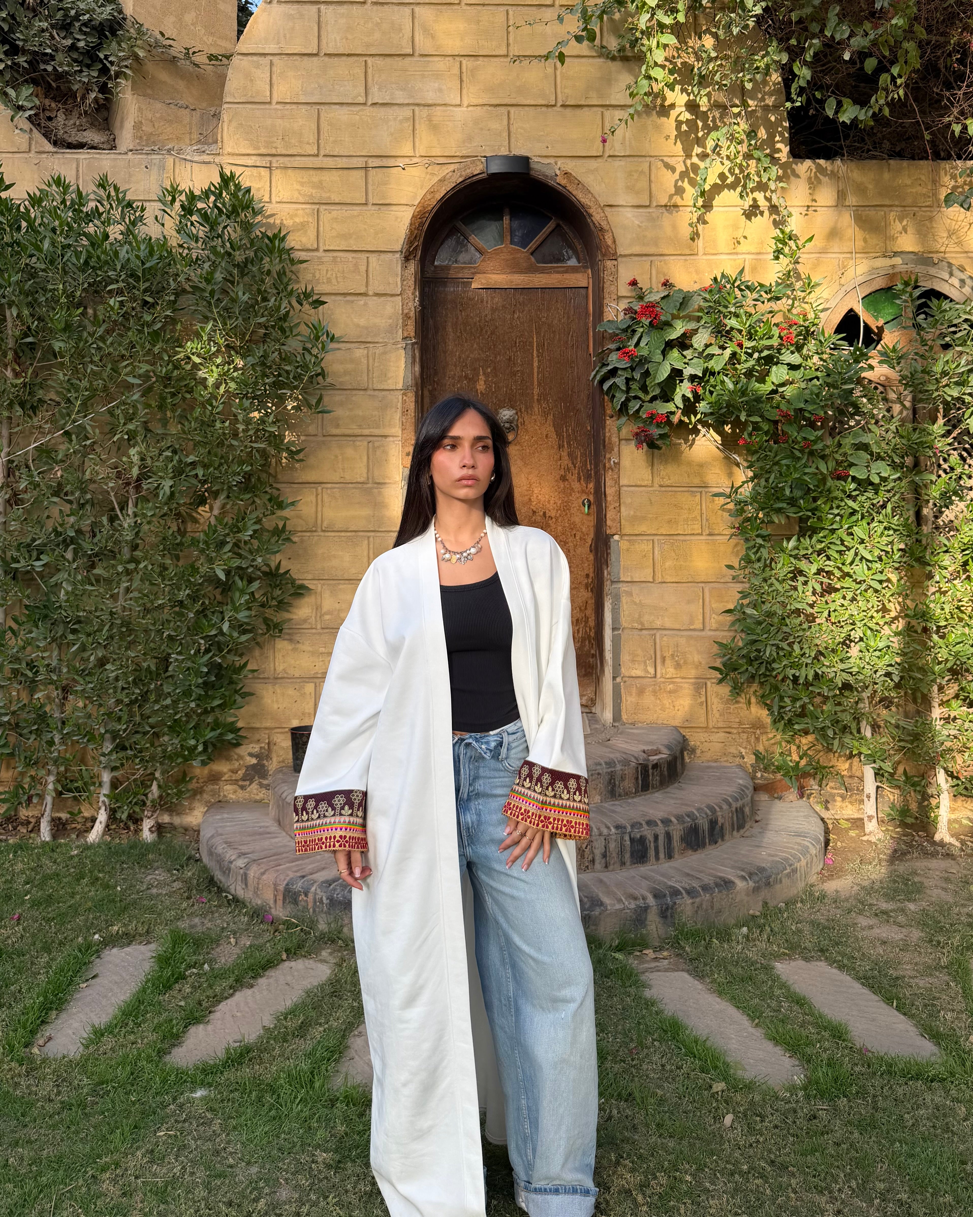 Zahra White Suede Kaftan