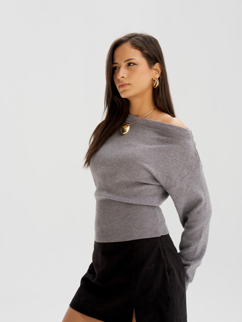 Grey One Shoulder Top