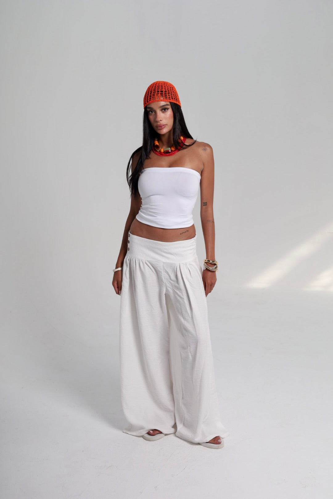 White Flowy Pants