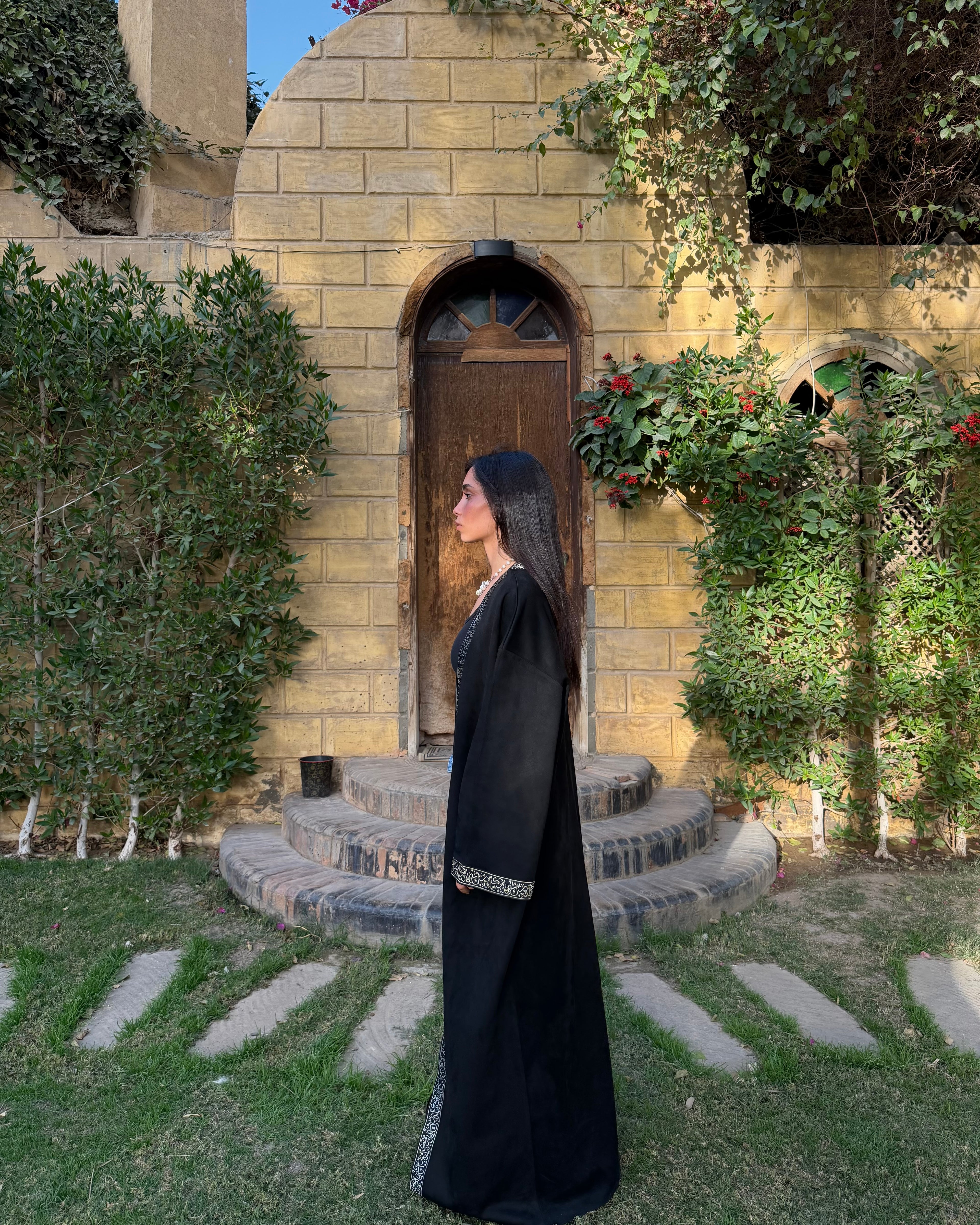 Huroof Black Suede Kaftan