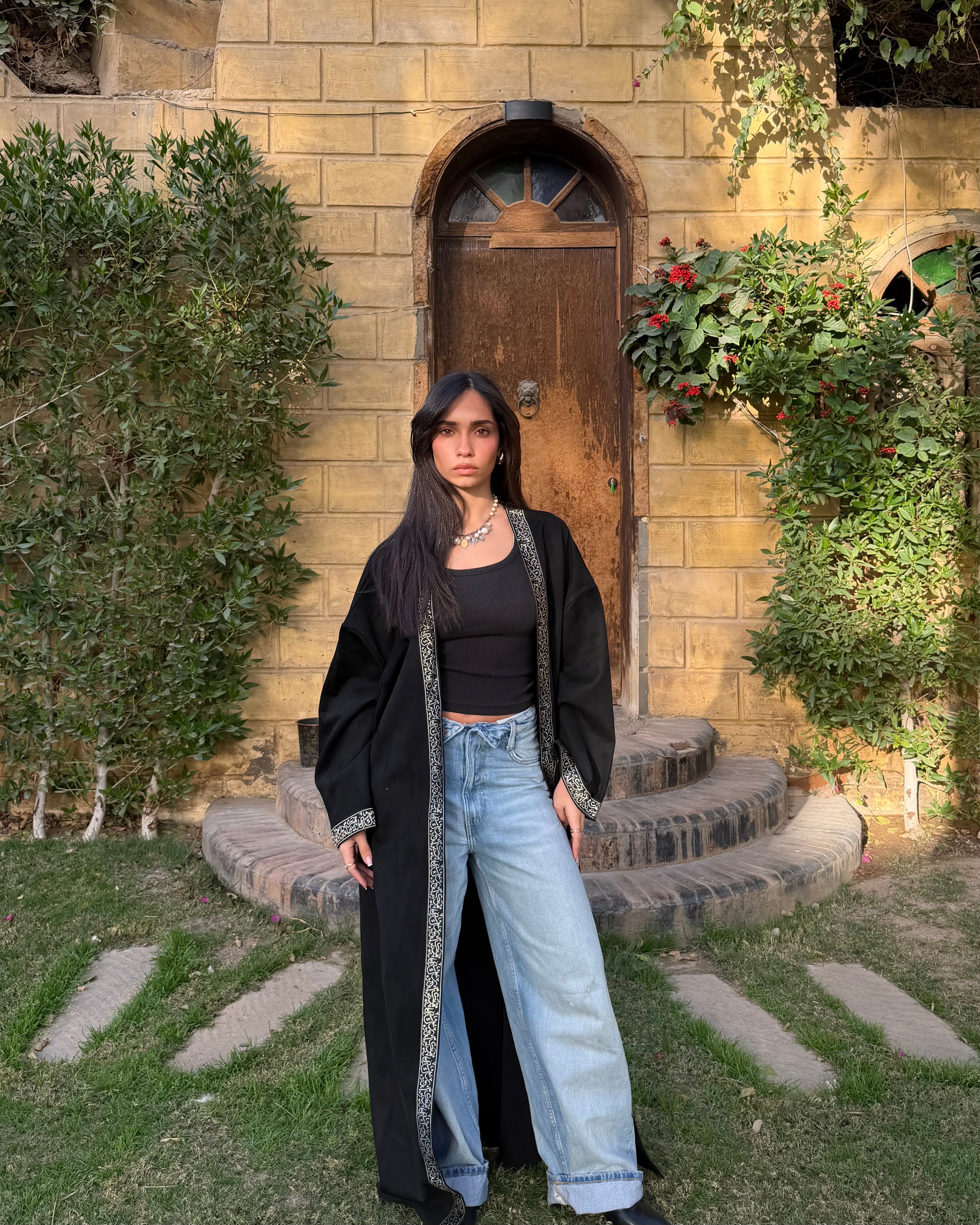 Huroof Black Suede Kaftan