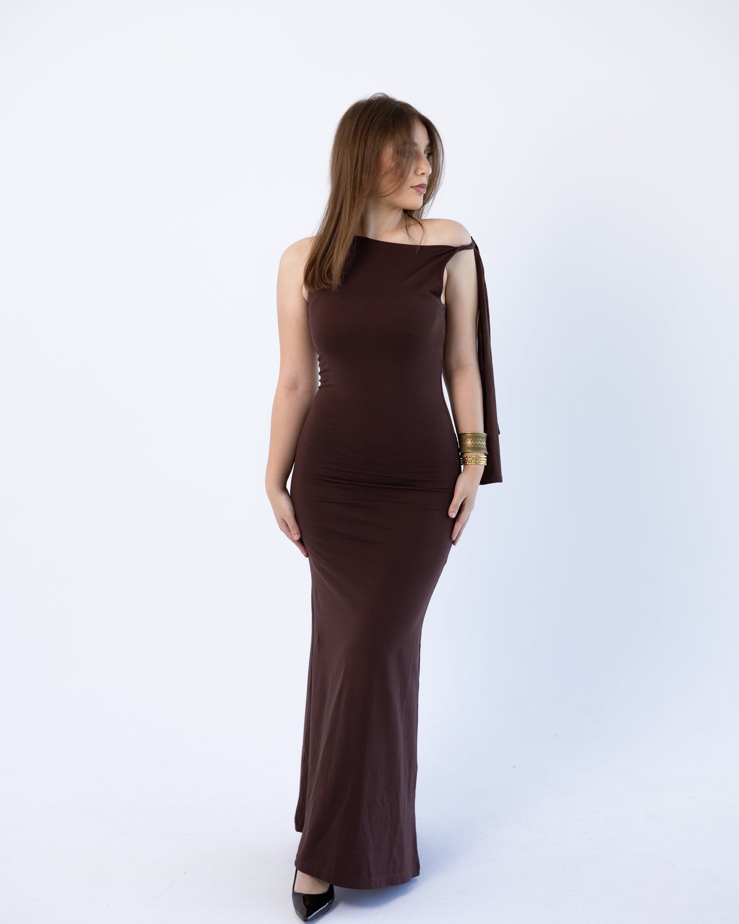 Asymmetric Brown Dress