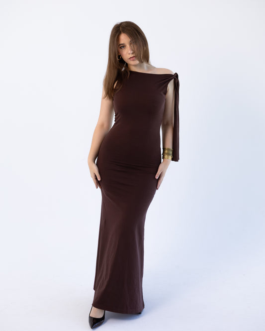 Asymmetric Brown Dress